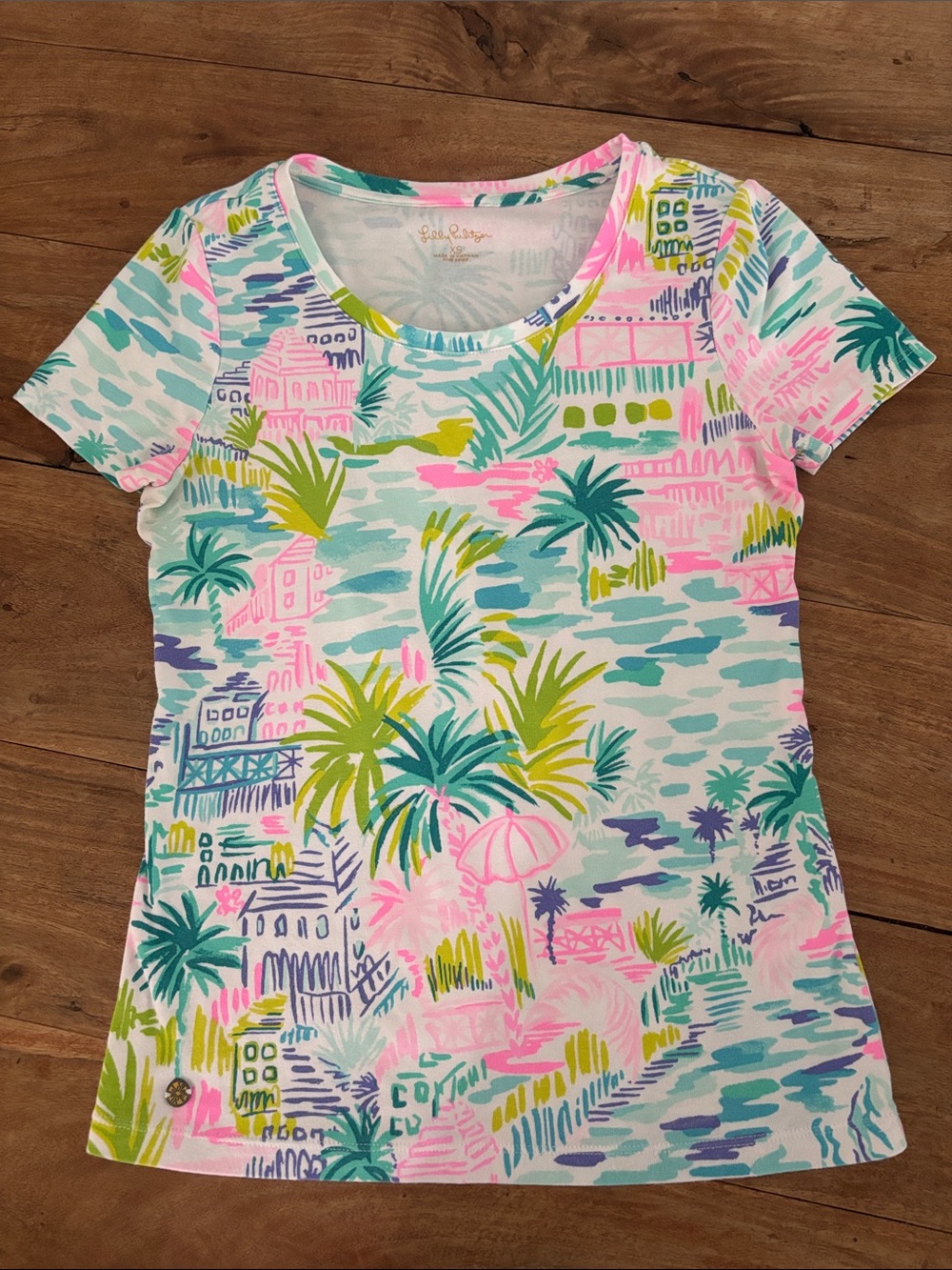 Lilly Pulitzer Sea Vista Print Tee - Pink & Aqua Size XS